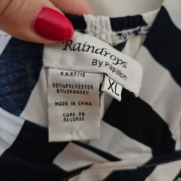 Raindrops Maxi Dress V-Neck Blue White Stripes Strapless Casual Vacation Neutral - Picture 9 of 11
